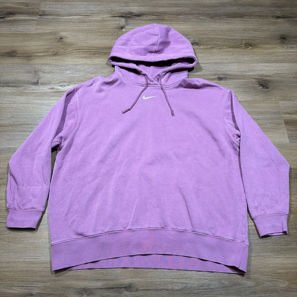 Nike Women's LARGE Center Swoosh Club Fleece Oversized Hoodie Purple Sportswear